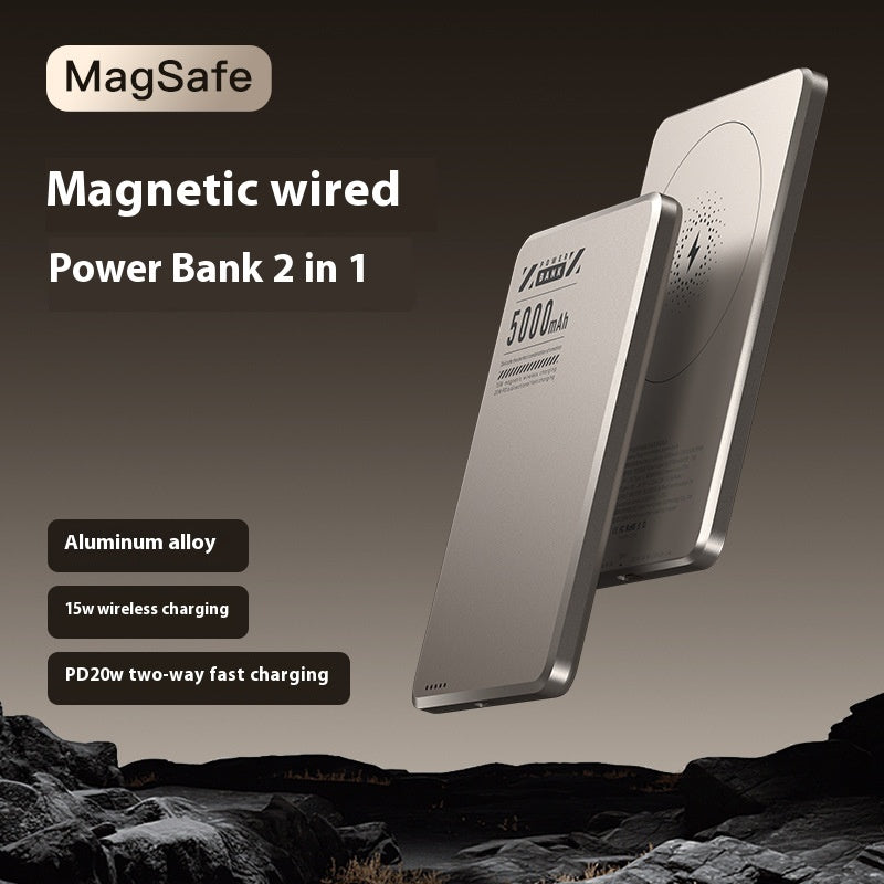 Aluminum Alloy Ultra-thin Double Pop-up Window Creative Magnetic Fast Charging Small Light Power Digital Display Mobile Power Supply