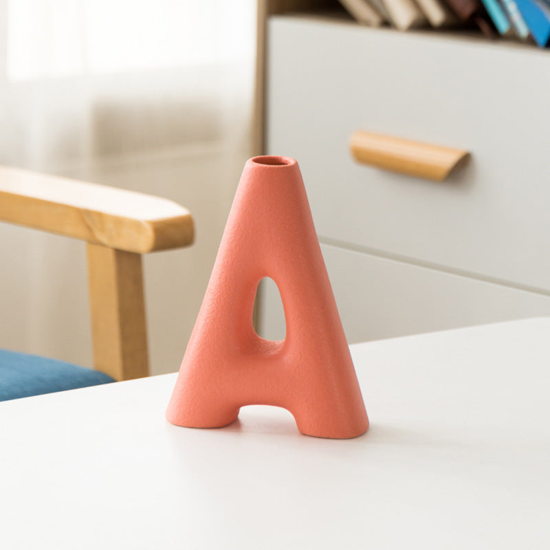 Frosted Letters AB Ceramic Vase Decoration European Retro Large-caliber Matte