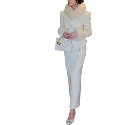 Socialite Style White Fur Coat Skirt Small Dress