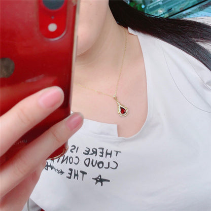 Red Drop Garnet Sterling Silver Pendant Necklace