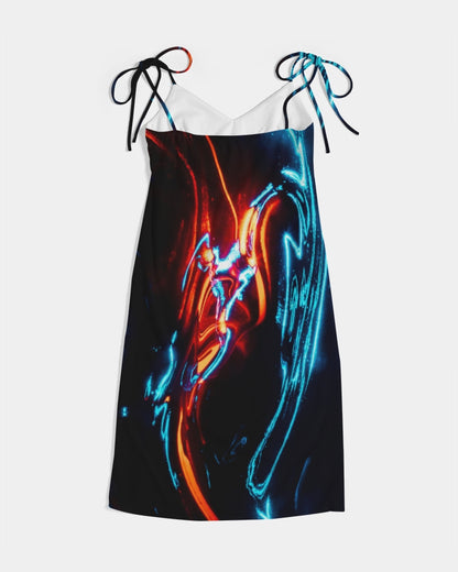 ELECTRICLY BLUE AND RED DESIGN BY FLIPSTYLEZ Women's All-Over Print Tie Strap Split Dress
