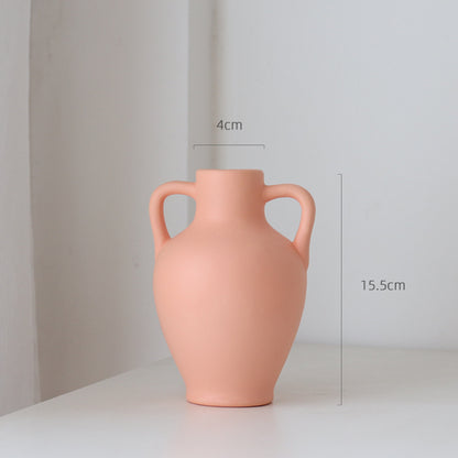 Round Belly Vase Double Ear Ceramic Table Top Decoration