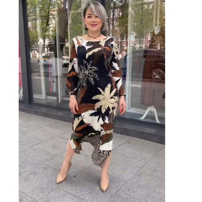 Commuter Round Neck Printed Plus Size Dress