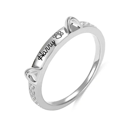 Personalized Pet Cat Ears Name Ring Fashion Jewelry