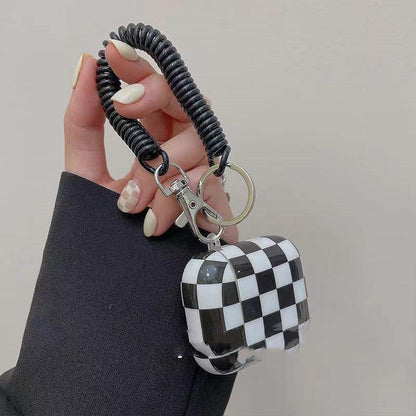 Plaid Phone Chain Wireless Bluetooth Headset Protective Cover