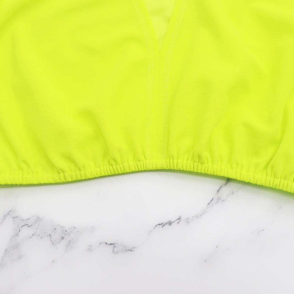 Ruffled Cropped V Neck Top Casual Shorts Summer Two-Piece Set