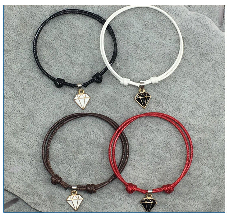 Retro Casual Diamond Red Black Rope Couple Bracelet