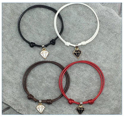 Retro Casual Diamond Red Black Rope Couple Bracelet