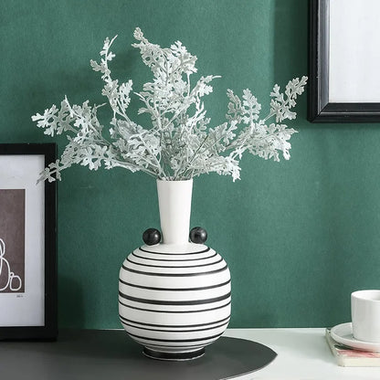 Simple Ceramic Vase Creative Hand-painted Black And White Striped Ornaments