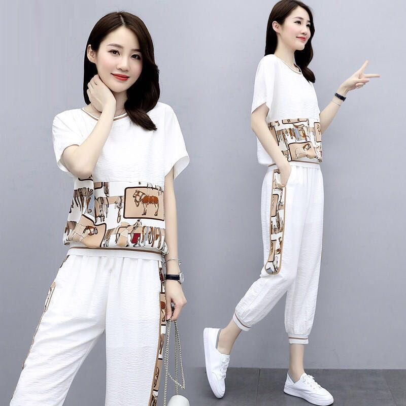 Fashion Sports Suit Women's Plus Size Women's Short-sleeved Two-piece Suit