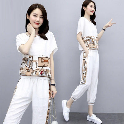 Fashion Sports Suit Women's Plus Size Women's Short-sleeved Two-piece Suit