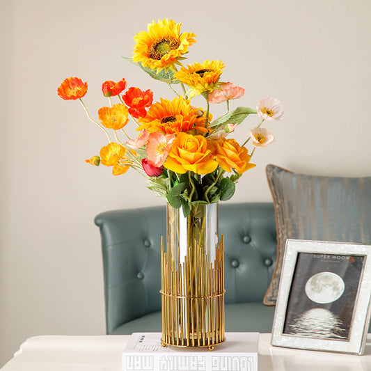 Household European Style Simple Metal Glass Vase