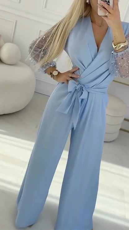 Sequined Top Wide Leg Pants Casual Suit Women