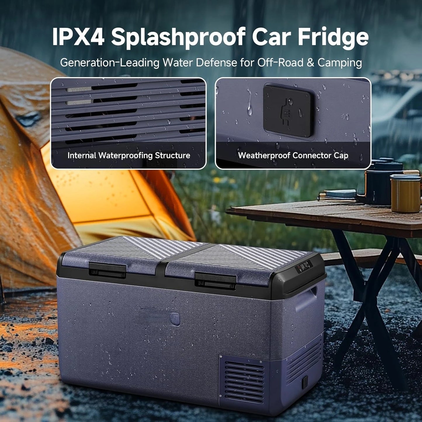12 Volt Car Refrigerator, 79QT(75L) IPX4 Waterproof Electric Cooler, RV Car Fridge Dual Zone APP Control