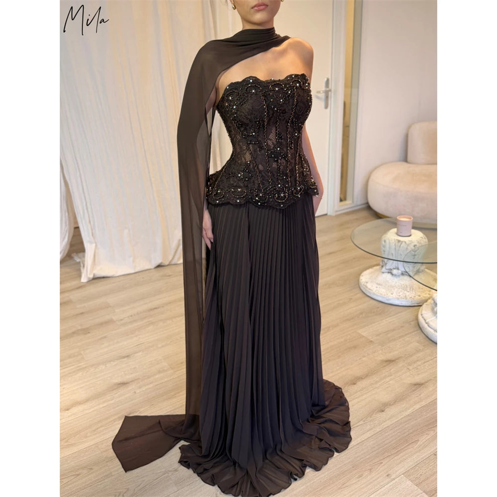 Mila Customized Pleated Strapless Beaded A-Line Prom Dress With Shawl Corset Formal Evening Floor-Length Vestidos De Fiesta 2026