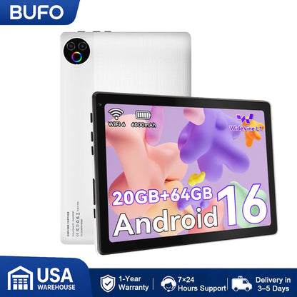 KB1001 Android 16 Tablet 10.1 Inch 20(3+17)GB RAM 1TB TF 6000mAh Face Unlock 8MP Dual Camera OTG Widevine L1 BT 5.4/5G WiFi Portable Work Study Tablet PC - Black