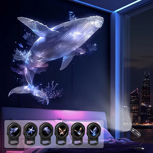 LED USB Projector Light 3/6pcs Projection Patterns- Adjustable Whale Butterfly Jellyfish Starfish Night Light Festival Gift