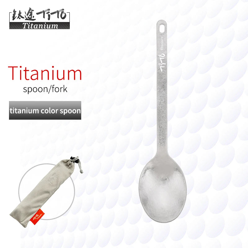 TiTo Outdoor Camping Titanium Spork 13.8g Ultralight Titanium Spoon Long Handle Spoon Outdoor Camping Picnic Titanium Fork