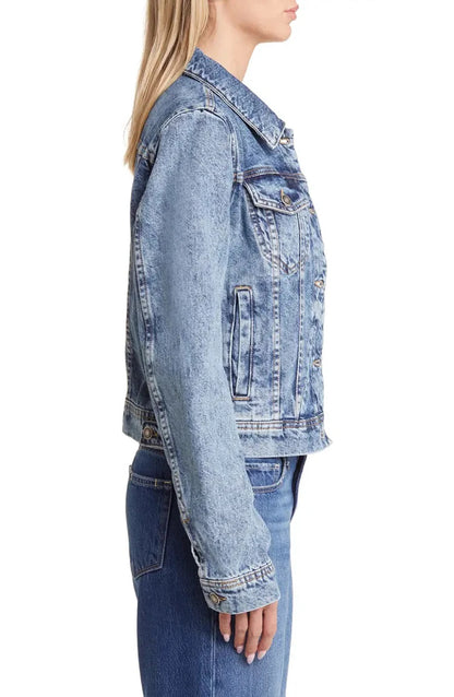 Casual Women's Denim Jacket Solid Blue Large Size Fashionable Gothic Style Button Belt Detail 100% Cotton