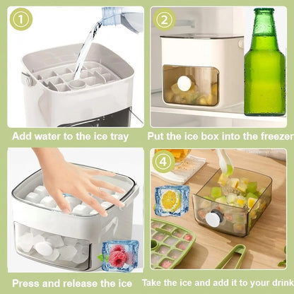 2-Layer Ice Cube Tray with Lid, Large Capacity & Space-Saving, Perfect for Small Freezers. Easy Make & Store.