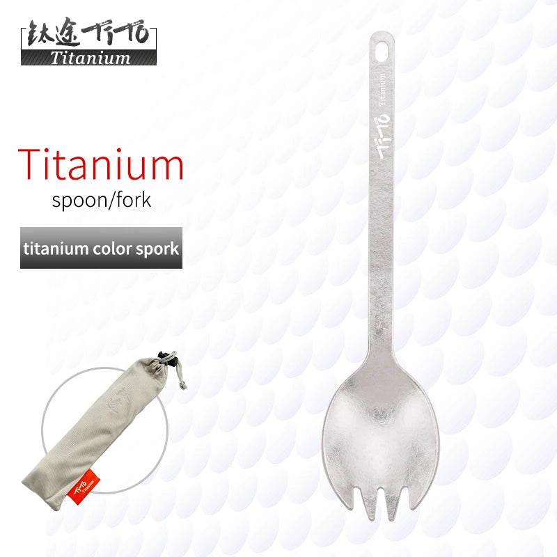 TiTo Outdoor Camping Titanium Spork 13.8g Ultralight Titanium Spoon Long Handle Spoon Outdoor Camping Picnic Titanium Fork