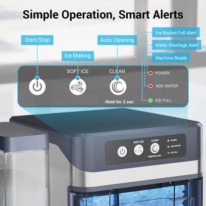 Nugget Ice Maker Countertop with Side Water Tank 40lbs/Day Self-Cleaning Pebble Ice Maker Machine Soft Chewable Pellet Ice