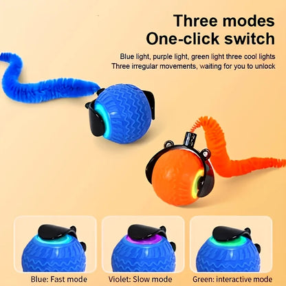Cat Toy for Indoor Cats, Automatic Rolling Ball with LED Light & Realistic Tail, Self-Playing Motion Activated Cat Toys for Bore
