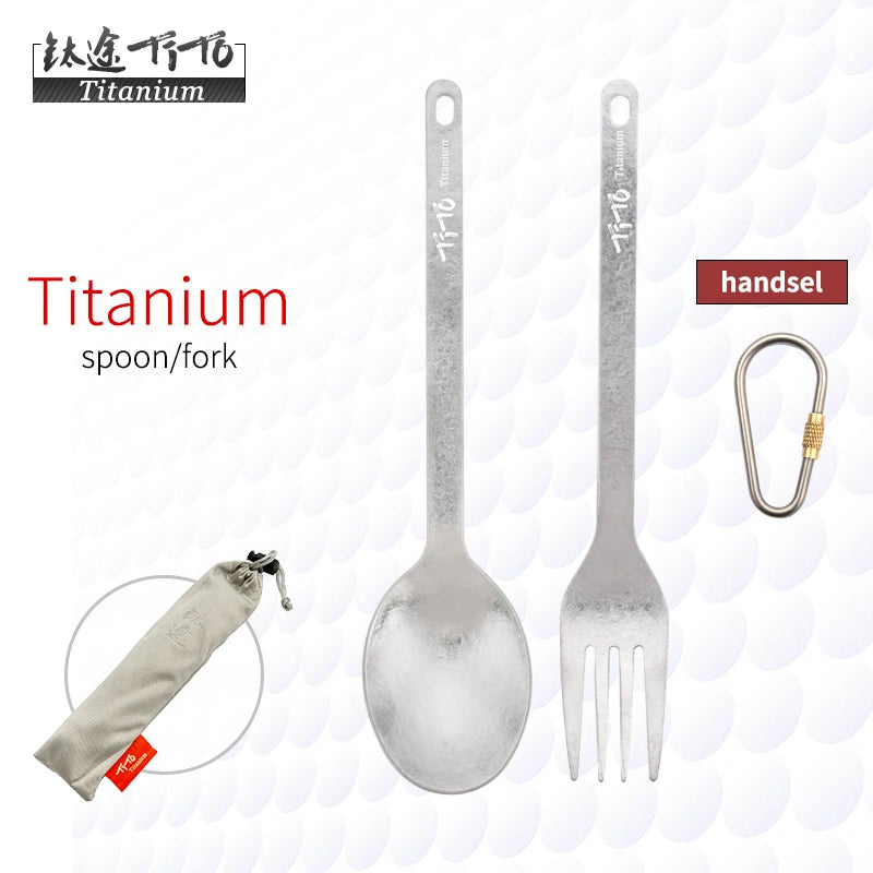 TiTo Outdoor Camping Titanium Spork 13.8g Ultralight Titanium Spoon Long Handle Spoon Outdoor Camping Picnic Titanium Fork