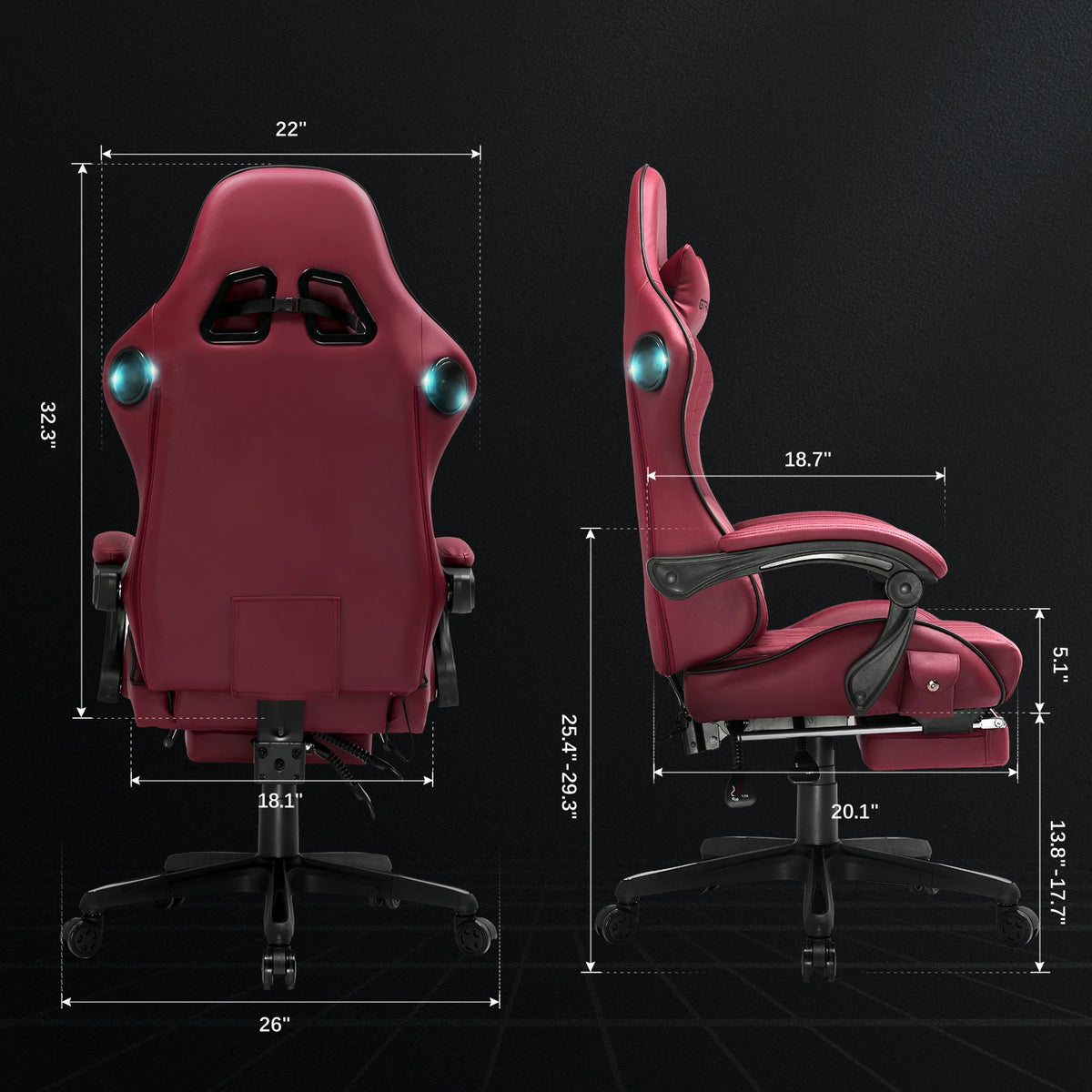 GTPLAYER Gaming Chair Adjustable Ergonomic Faux Leather Swiveling PC & Racing Game Chair with Built-in Speakers,Footrest