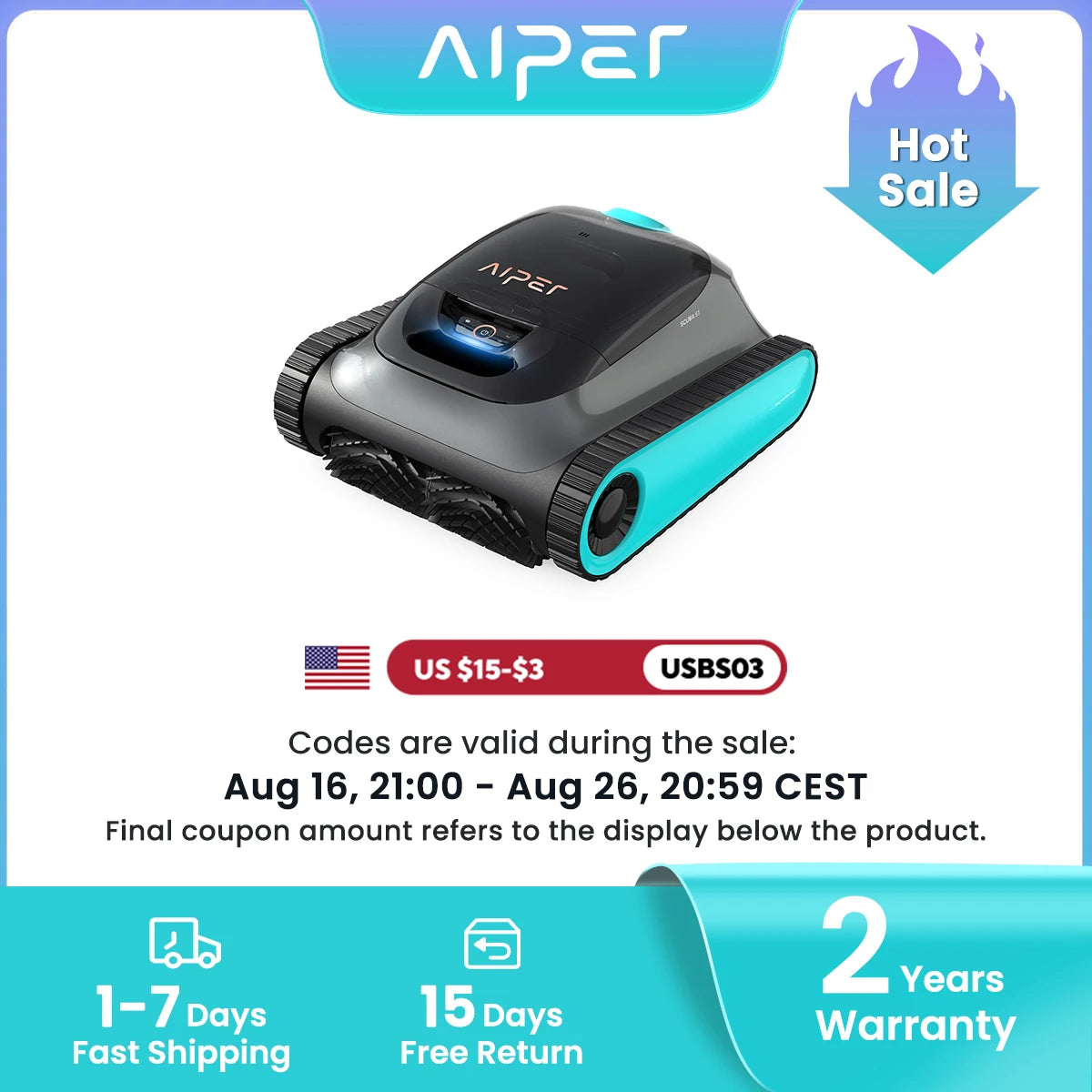 (2026 Upgrade) Aiper Scuba S1  Pool Cleaner Robot,Floor,Wall,Waterline,270-Min Runtime,Shallow Area Cleaning, Smarter Navigation,11 High-Precision Sensors, App SupportI&PX8,Refurbished