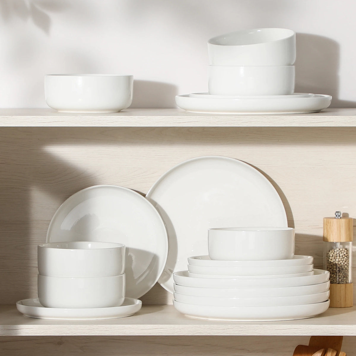 MALACASA Luna Series 18-Piece Ceramic Porcelain Dinnerware Set with 6 Pcs Dinner/Dessert Plates, Bowl Tableware Set Service for