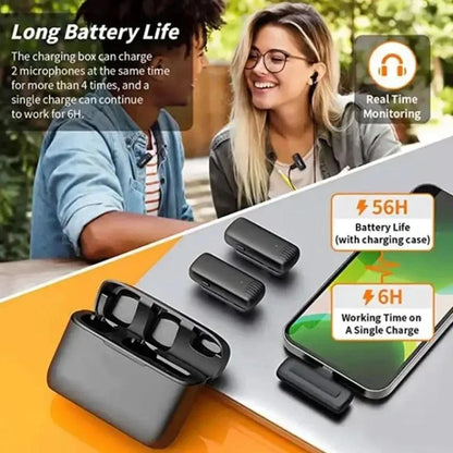 Wireless Lavalier Microphone Mini Clip On Mic With Charging Case Compatible With iPhone Android Live Streaming Video Recording Vlog