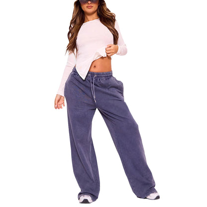 Premium Women Bleach Wash Heavyweight Cotton Fleece Flared Joggers Elastic Waist Winter Flat Front Casual Streetwear Lounge Set