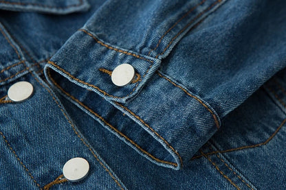 2025 Autumn Women Denim Jacket Casual Skinny Outwear Short Ripped Jeans Coat Long Sleeve Fashion Leopard Button Diamonds