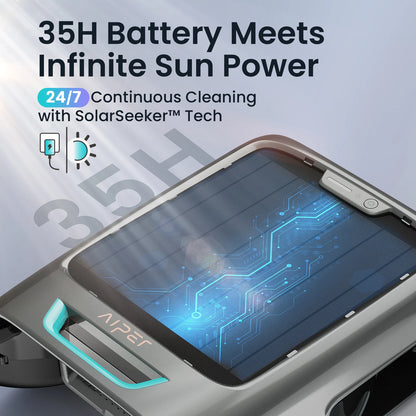 AIPER EcoSurfer S2 Solar Pool Skimmer Robot 24/7 Continuous Cleaning, Gray | App Support, Dual Charging Modes, Smart Obstacle Avoidance, 150-um Filtration, OTA Upgrade, Leak-Proof Baffle, Edge Cleaning,Refurbished