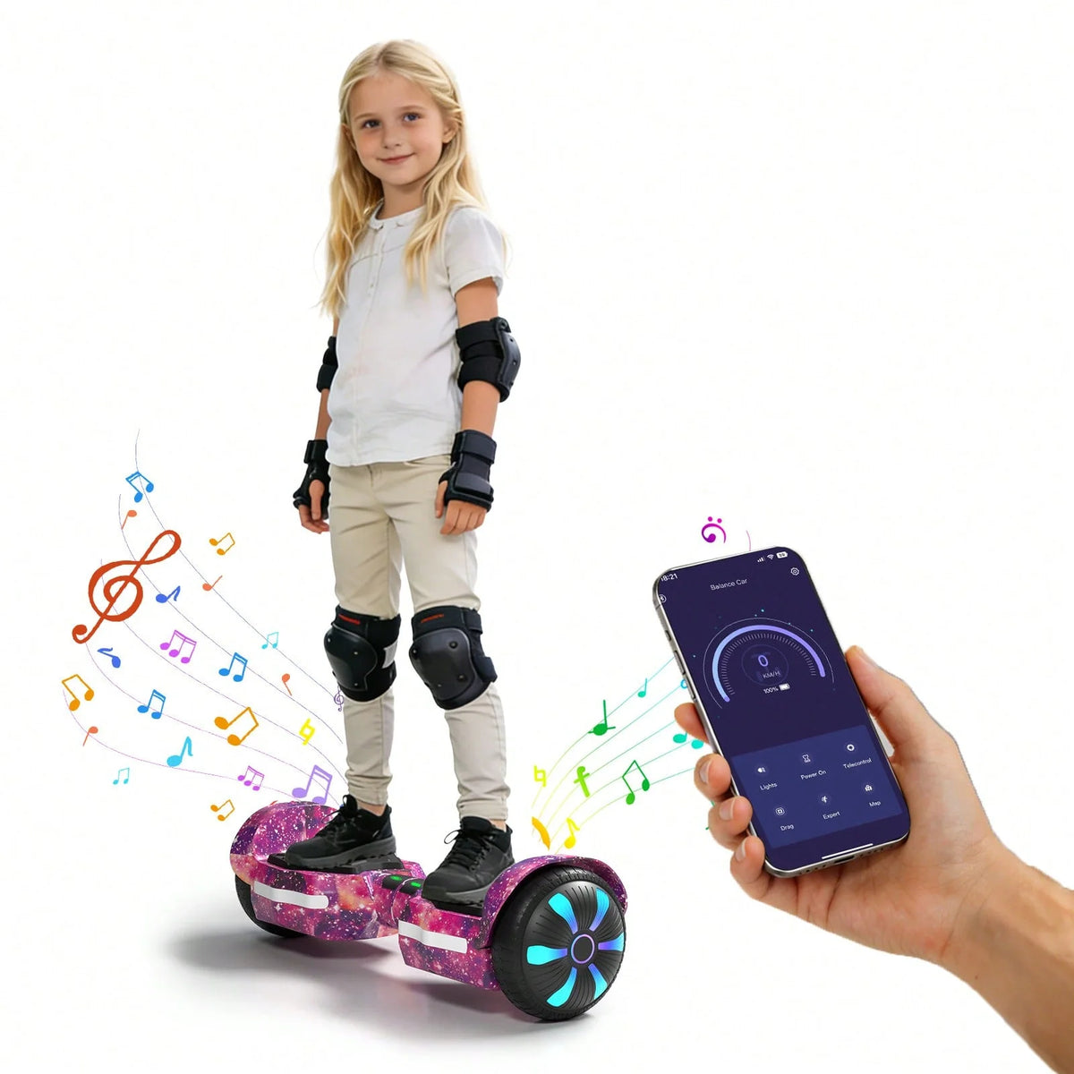 Simate K1 6.5" Hoverboard Electric Self Balancing Scooter with Bluetooth Speaker Colorful Lights UL2272 Certified All Terrain