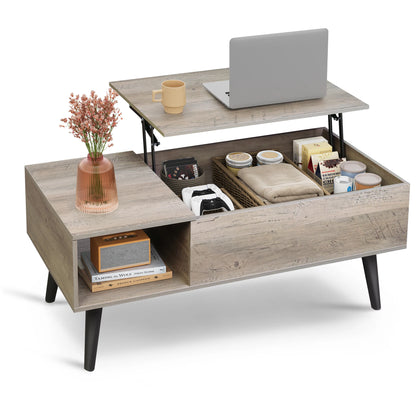 Lift Top Coffee Table with Hidden Storage, Black Mid Century Modern Wooden Coffee Table, for Dining/Living Rooms/Offices; 39.4"W x 19.7"D x 16.9"H