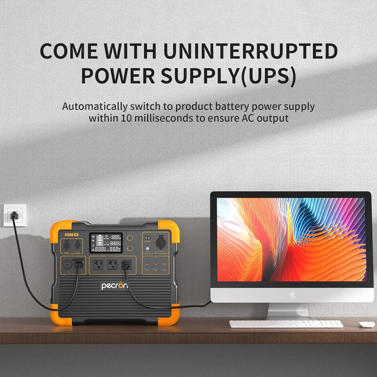 Uesd-Pecron E1500LFP 2200W 1536Wh Portable Power Station LiFePO4 Battery Solar Generator Expandable for Home Use Camping RV