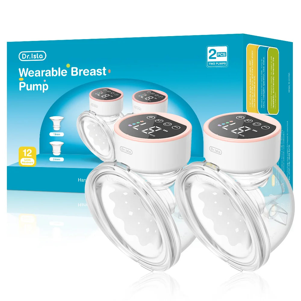 MAMIJOY 2PCS Wearable Electric Breast Pumps 4 Modes＆12 Levels Hands Free Breast Pump 40dB Low Noise Free 19/24mm Flange DEB26D