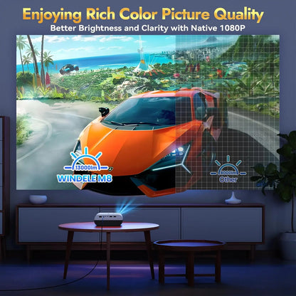 1080P Full HD Portable Projector, Bluetooth Movie Projector With Projector Screen, Compatible with TV Stick/Smartphone/HDMI/USB