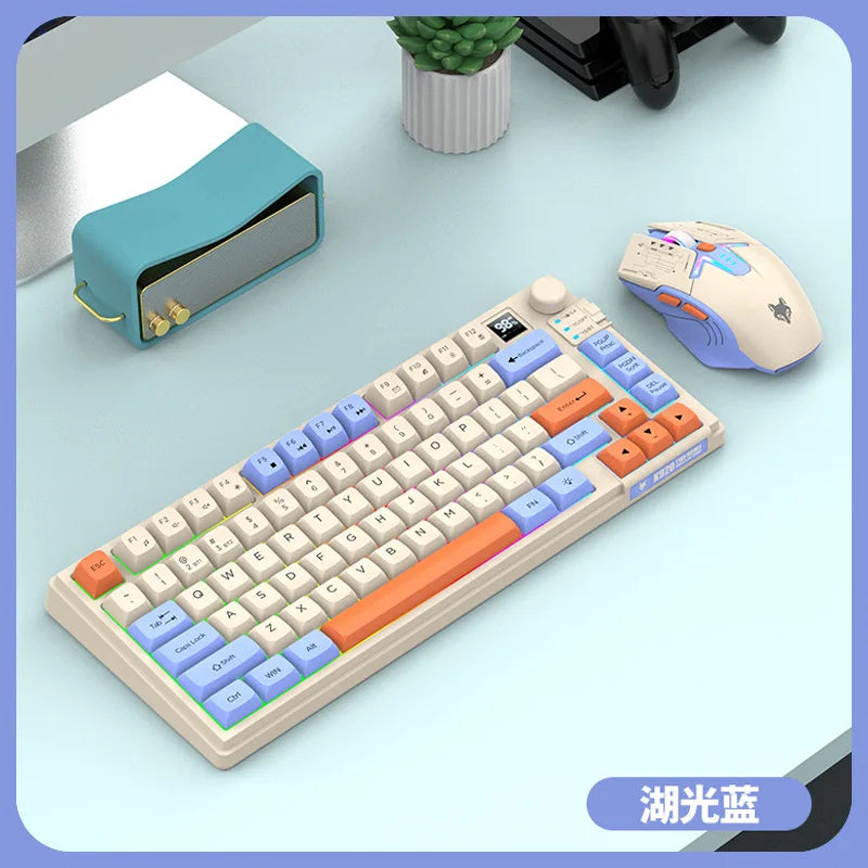 Wireless Keyboard 80 Key 80% Layout Spanish Russian Arabic Korean Keyboard Mouse Set Bluetooth 2.4G 2000mAh Type C K92 Backlight