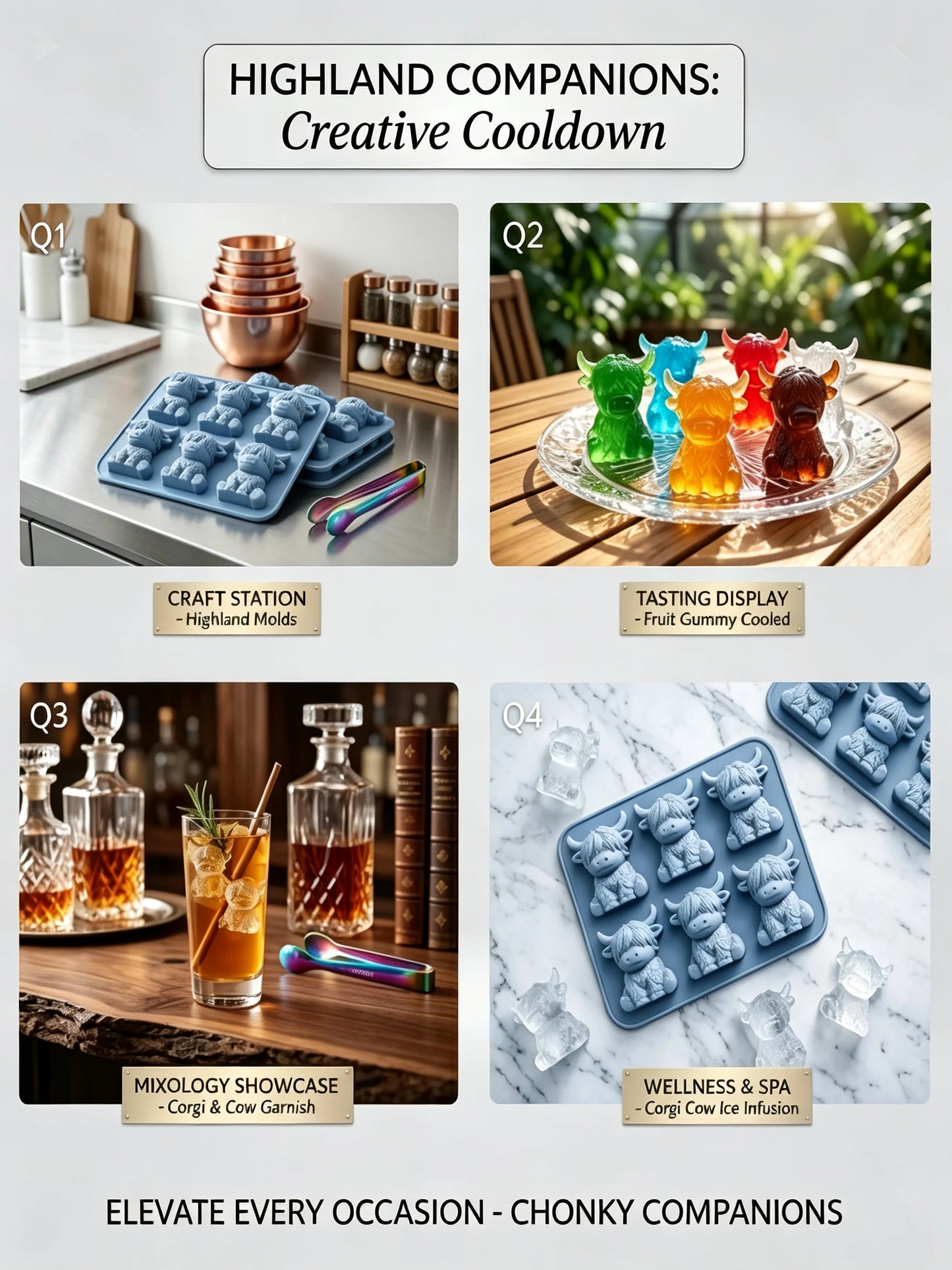 6‑Cavity Highland Cow Ice Cube Mold Food‑Grade Silicone 3D Cow Ice Tray Reusable Ice Maker Mould for Whiskey Cocktail Drinks Chocolate Candy