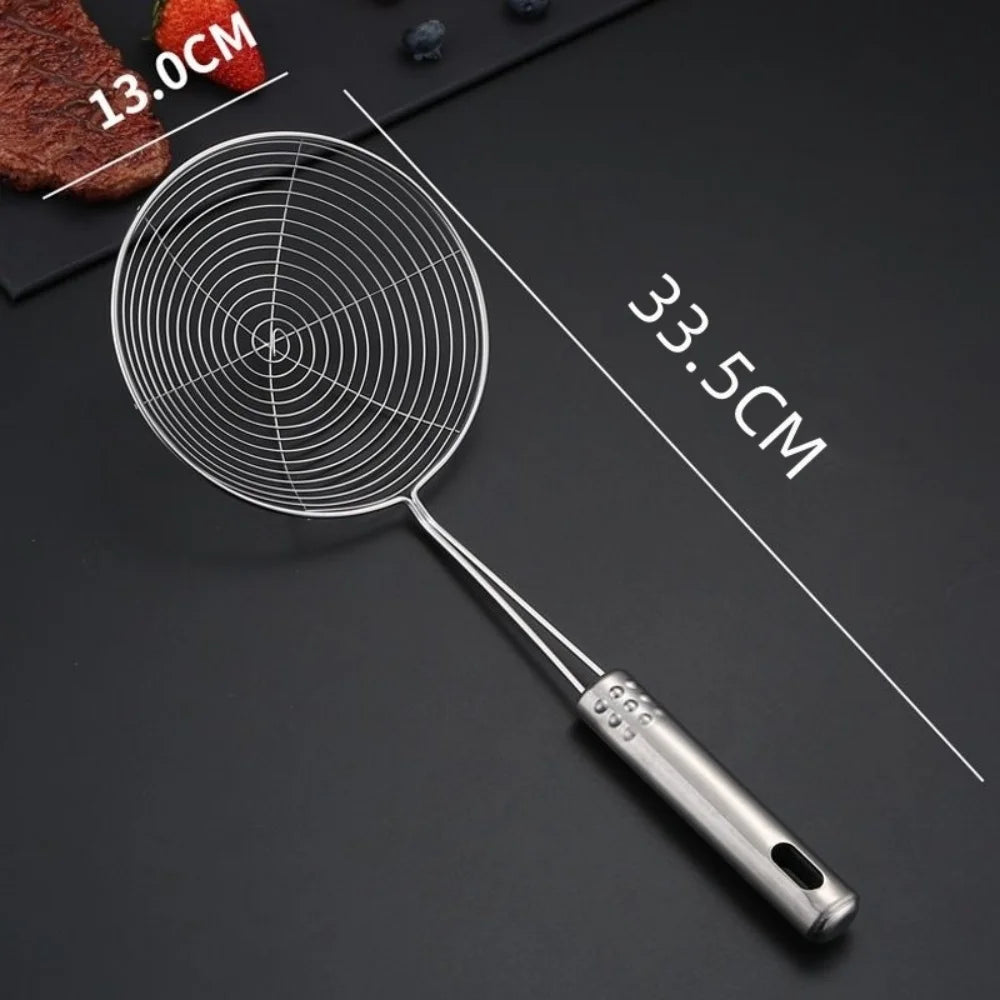 1pc Stainless Steel Fine Mesh Skimmer Spoon Multi-Function Spider Strainer with Long Handle for Cooking Frying and Noodle Strain