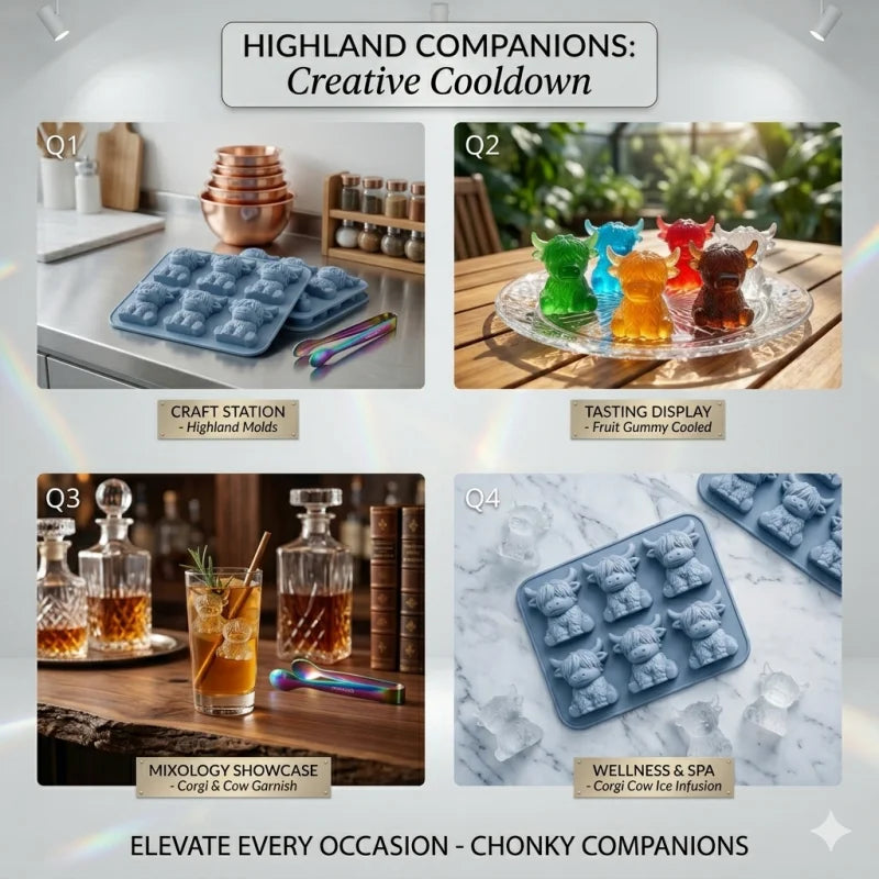 6‑Cavity Highland Cow Ice Cube Mold Food‑Grade Silicone 3D Cow Ice Tray Reusable Ice Maker Mould for Whiskey Cocktail Drinks Chocolate Candy