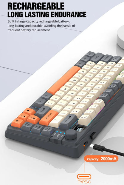 Wireless Keyboard 80 Key 80% Layout Spanish Russian Arabic Korean Keyboard Mouse Set Bluetooth 2.4G 2000mAh Type C K92 Backlight
