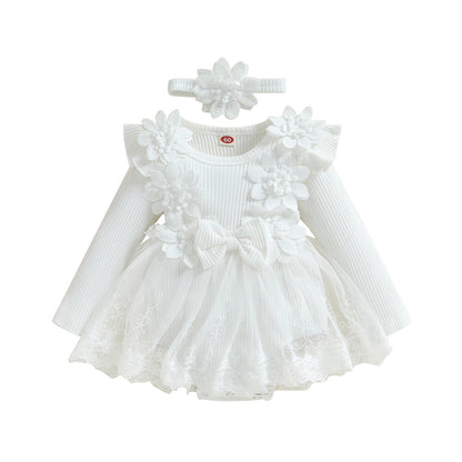 Baby Girls' Floral Romper & Headband Set | Ruffle Details & Mesh Skirt | Birthdays, Portraits & Celebrations