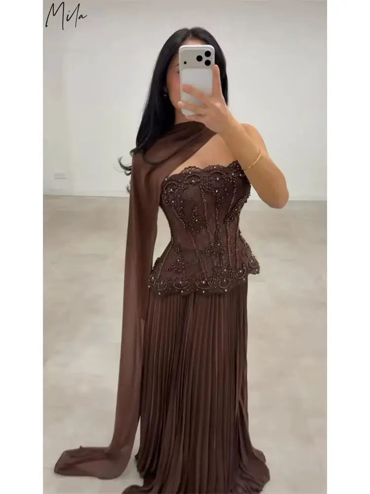 Mila Customized Pleated Strapless Beaded A-Line Prom Dress With Shawl Corset Formal Evening Floor-Length Vestidos De Fiesta 2026