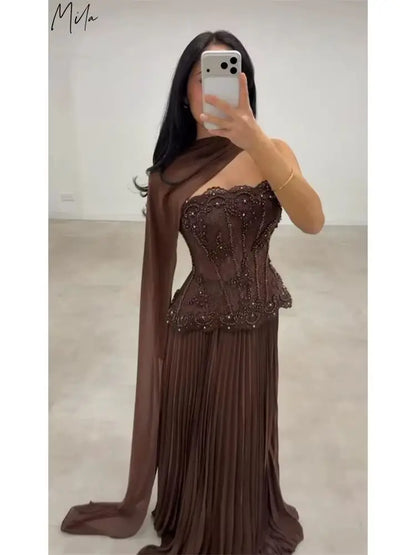 Mila Customized Pleated Strapless Beaded A-Line Prom Dress With Shawl Corset Formal Evening Floor-Length Vestidos De Fiesta 2026