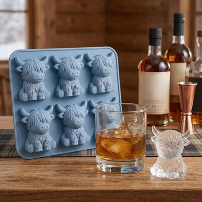 6‑Cavity Highland Cow Ice Cube Mold Food‑Grade Silicone 3D Cow Ice Tray Reusable Ice Maker Mould for Whiskey Cocktail Drinks Chocolate Candy