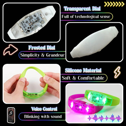 20-200Pcs Music & Sound Activated LED Bracelet Light up Bracelet Glow in the Dark Bracelets Wedding Party Accessories for Guests